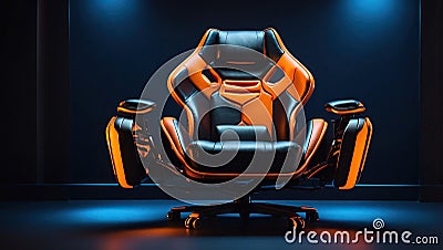 Futuristic Gaming Chair, Luxury Black and Orange Armchair, AI Stock Photo