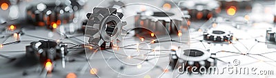 Futuristic Generative AI Technology with Abstract Gray Gears on White Background Generative AI Stock Photo