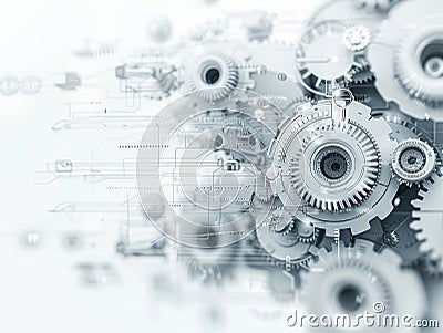 Futuristic Generative AI Technology Concept with Gray Gears on Abstract White Background Generative AI Stock Photo