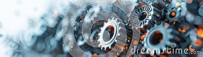 Futuristic Generative AI Technology with Gray Gears on Abstract White Background Generative AI Stock Photo