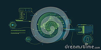 Futuristic geoscience HUD interface design with data decoding. Cartoon Illustration