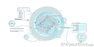 Futuristic geoscience HUD interface design with data decoding. Vector Illustration