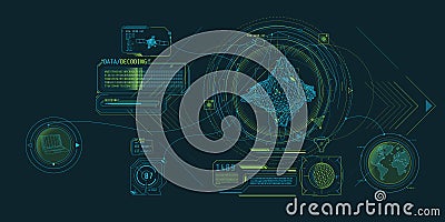 Futuristic geoscience software screen design with data decoding. Vector Illustration
