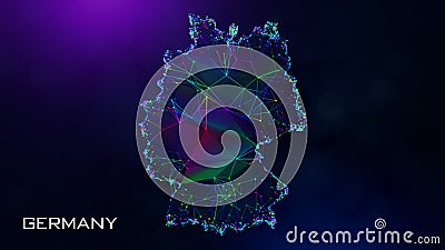 Futuristic Germany Map Polygonal Connected Lines Dots Facet Wireframe Network With Text On Hazy Flare Bokeh Background Stock Photo