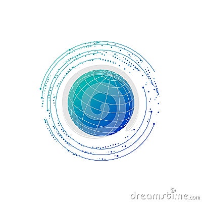 futuristic globe data network element. Vector illustration isolated on white background Cartoon Illustration