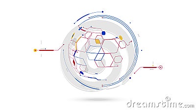 Futuristic globe data network outline elements abstract background Vector Illustration