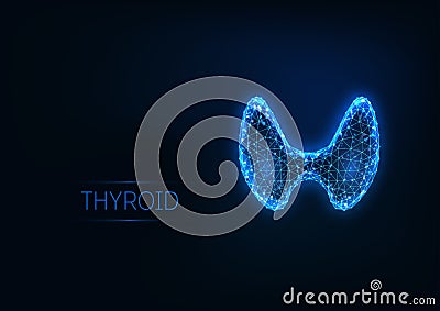 Futuristic glowing low polygonal human thyroid gland isolated on dark blue background. Vector Illustration