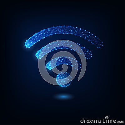 Futuristic glowing low polygonal wifi symbol isolated on dark blue background. Vector Illustration