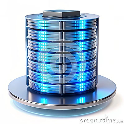 Floating glowing server with rotating data flow Stock Photo