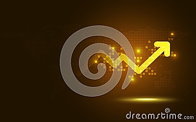 Futuristic gold raise arrow chart digital transformation abstract technology background. Big data and business growth currency Vector Illustration
