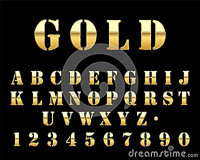 Futuristic Gold Stencil Font Vector Illustration