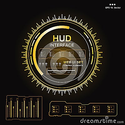 Futuristic gold virtual graphic touch user interface, Music interface, tracks, volume controls Cartoon Illustration