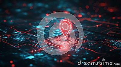 Futuristic gps icon on digital map showcasing advanced navigation and geolocation technology Stock Photo