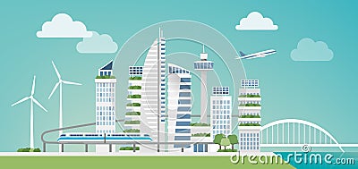 Futuristic green city Vector Illustration