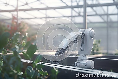 Futuristic Greenhouse Workforce: Robots at Play Stock Photo