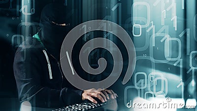 Futuristic hacker, binary background Stock Photo
