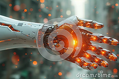 Futuristic hand of an artificial intelligence robot. Generative AI Stock Photo