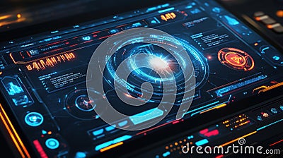 Futuristic head up display showing interactive data analysis interface Stock Photo