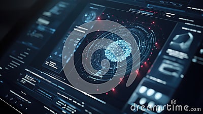 Futuristic head up display showing rotating globe and data analysis charts Stock Photo