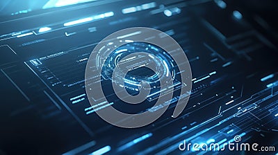Futuristic head up display showing rotating scan indicator and data analysis charts Stock Photo