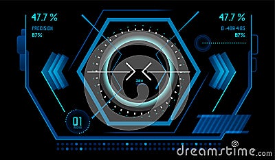 Futuristic heads up display interface showing data, statistics, target information, and percentage values, providing a Vector Illustration