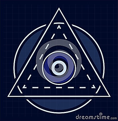 Futuristic heads up display user interface showing triangle, circle and eye on blueprint background, perfect for Vector Illustration