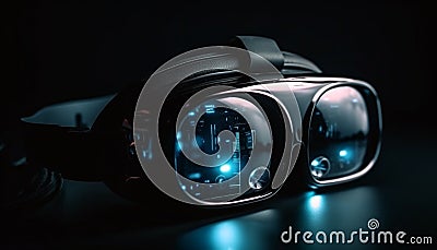 Futuristic headset with optical lens for virtual reality simulation generated by AI Stock Photo
