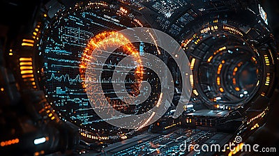 Futuristic healthcare system with AI driven technology and glowing interfaces, showcasing advanced data visualization and Stock Photo