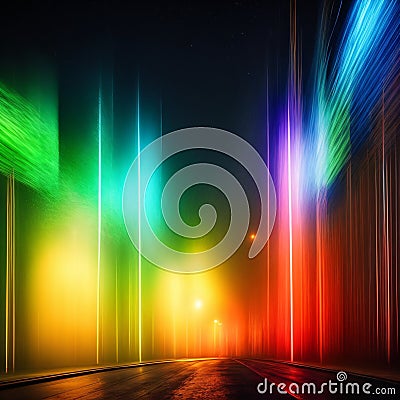 Futuristic high speed blurred light tail at night city. Based on Generative AI Stock Photo