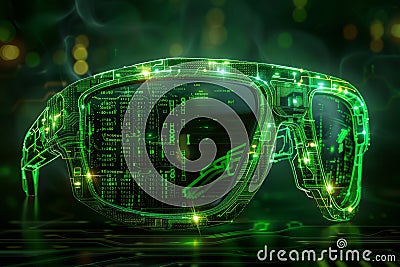 Futuristic High Tech Augmented Reality Glasses Displaying Advanced Digital Interfaces and Immersive Virtual Environments with Stock Photo