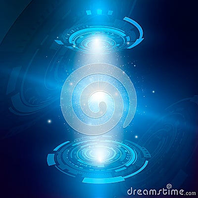 Futuristic hologram concept. Hologram of star system with particles. Abstract digital and technological background. Vector Vector Illustration