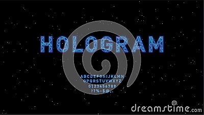 Futuristic Hologram HUD blue vector font design. English alphabet with hologram effect. Digital hi-tech style letters Vector Illustration