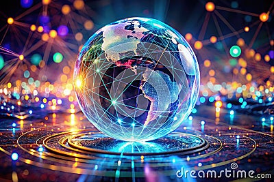 Futuristic Holographic Sphere Visualizes Unbreakable Data Security Network with Advanced Encryption and Privacy Stock Photo