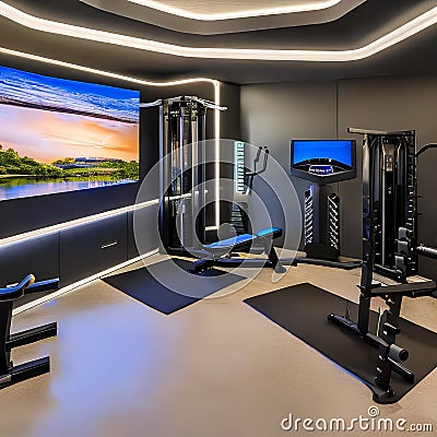 A futuristic home gym with high-tech equipment and sleek design5, Generative AI Stock Photo