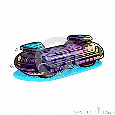 Futuristic Hoverboard Sprite: Colorful Absurdism Meets Grunge Skateboarding Cartoon Illustration