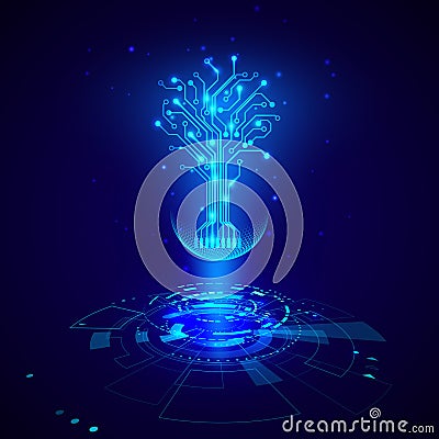 Futuristic HUD elements. Abstract hi-tech circles with circuit tree hologram elements virtual reality. Sci fi futuristic User Vector Illustration