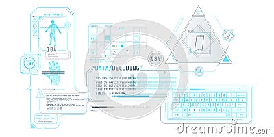 Futuristic HUD interface for entering and decoding personal data. Vector Illustration