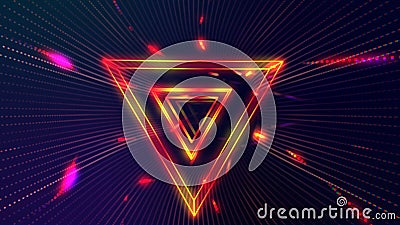 Futuristic HUD triangle tunnel VJ illustration. 4K Neon motion graphics for LED Cartoon Illustration