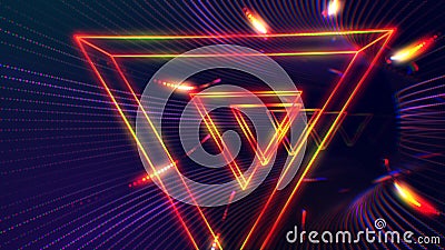 Futuristic HUD triangle tunnel VJ illustration. 4K Neon motion graphics for LED Cartoon Illustration