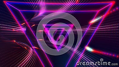 Futuristic HUD triangle tunnel VJ illustration. 4K Neon motion graphics for LED Cartoon Illustration