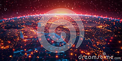 A futuristic image of Earth, illuminated by a digital network of interconnected points. Perfect for projects related to technology Stock Photo
