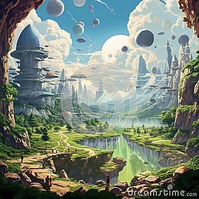 Futuristic image of a Village where everything is advanced Stock Photo