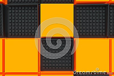 Futuristic industrial background made from black and orange square shapes Cartoon Illustration