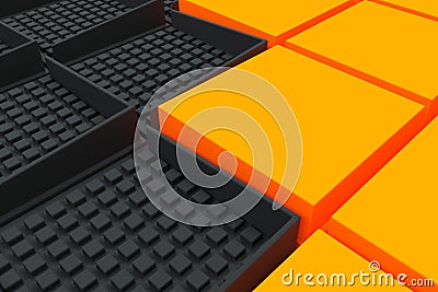 Futuristic industrial background made from black and orange square shapes Cartoon Illustration