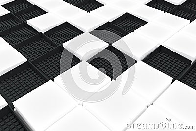 Futuristic industrial background made from black and white square shapes Cartoon Illustration