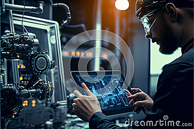 futuristic industry technology concept, Robotic Process Automation engineer for smart factory automation software Stock Photo