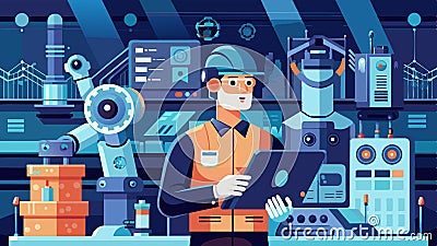 Futuristic industry technology concept, Robotic Process Automation engineer for smart factory automation software., digital t... Vector Illustration