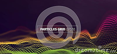 Futuristic infographics. Wavy particles grid. Abstract sound wave flow background Vector Illustration