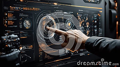 Futuristic interactive touchscreen interface with advanced digital technology for data analysis and visualization in high-tech Stock Photo