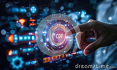 Futuristic Interface of Customer Data Platform CDP Displaying Advanced Analytics and Marketing Tools Stock Photo